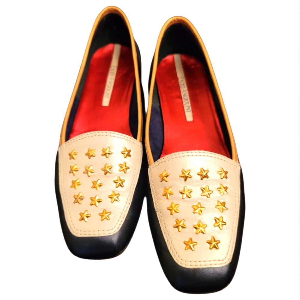 Enzo Angiolini‎ Vero Cuoio Star Studded LeatherLoafers Flats.